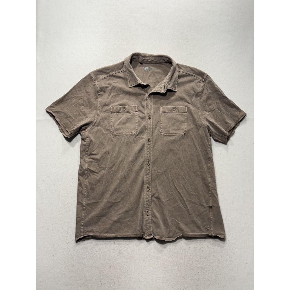 VUORI Mens Large Brown Short Sleeve Button Up Jersey Double Pocket Casual Shirt
